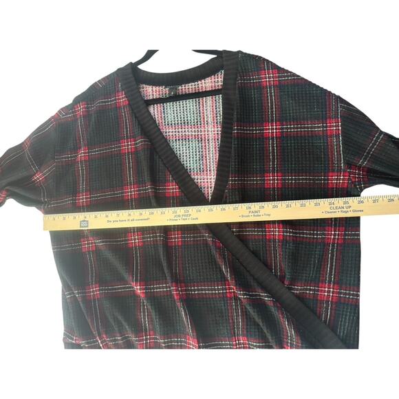Torrid Size 2 Plaid Surplice Top Waffle Knit Holiday Drop Shoulder #5761 - Picture 12 of 16